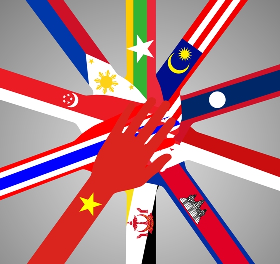 ASEAN flags w hand shutterstock_250709686 crop